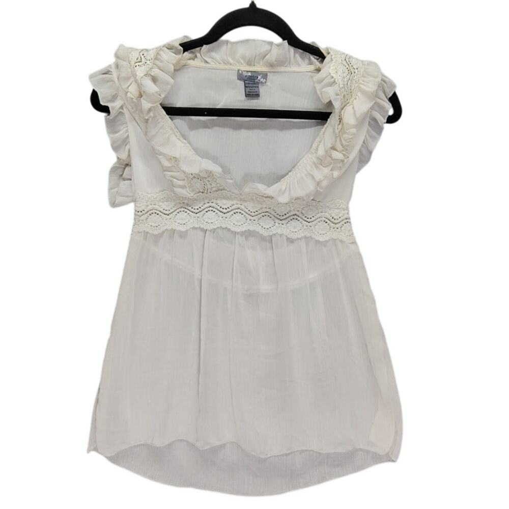 Poetry Shirt Blouse Womens Size Small Sheer Lined Creme Babydoll Lace BOHO